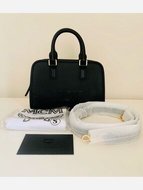 MCM Boston Embossed Leather Bag - Black- NWT with Original Dust Bag